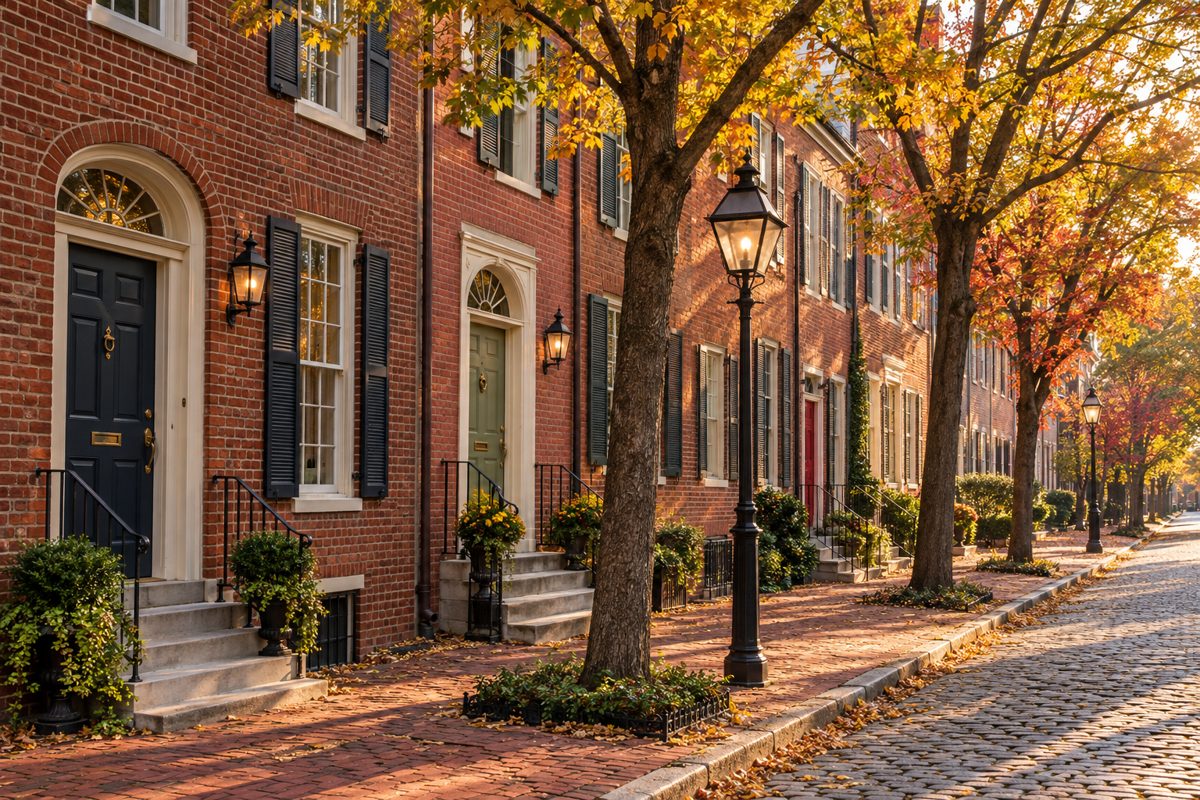 Historic brick townhomes in Old Town Alexandria